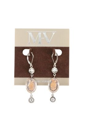 New Mars and Valentine Vintage Sterling Silver Pearl Rose Crystal Dange Earrings